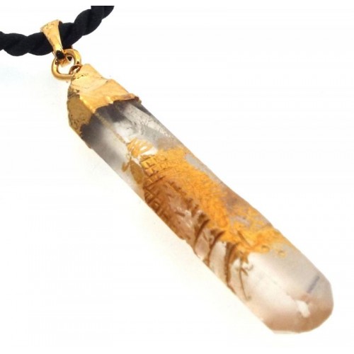 Clear Quartz Carved Electroplated Pendant 02